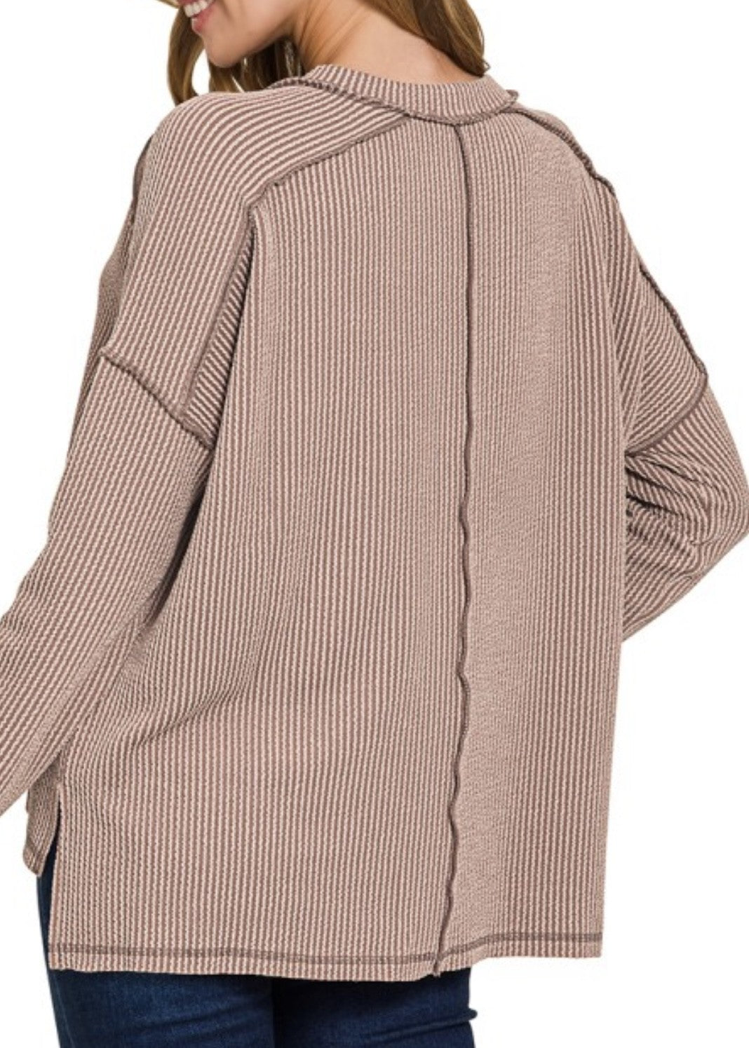 Jen Raw Edged Ribbed L/S Crew
