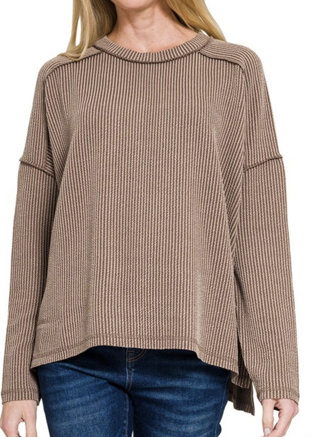 Jen Raw Edged Ribbed L/S Crew