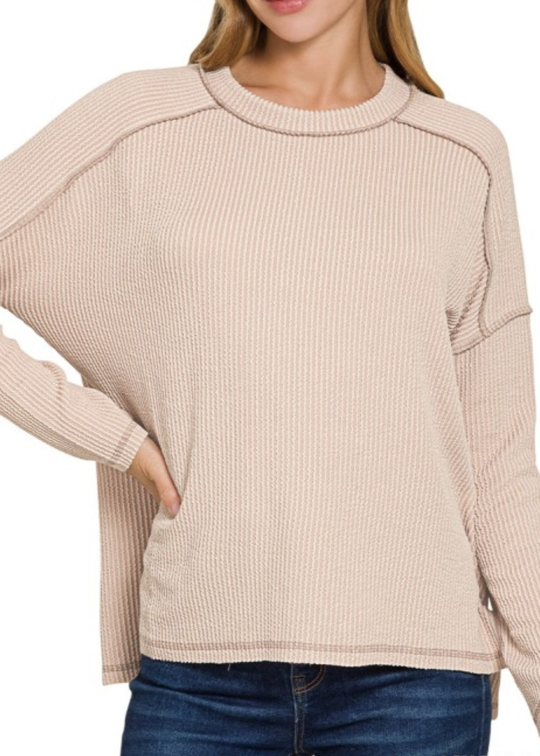 Jen Raw Edged Ribbed L/S Crew