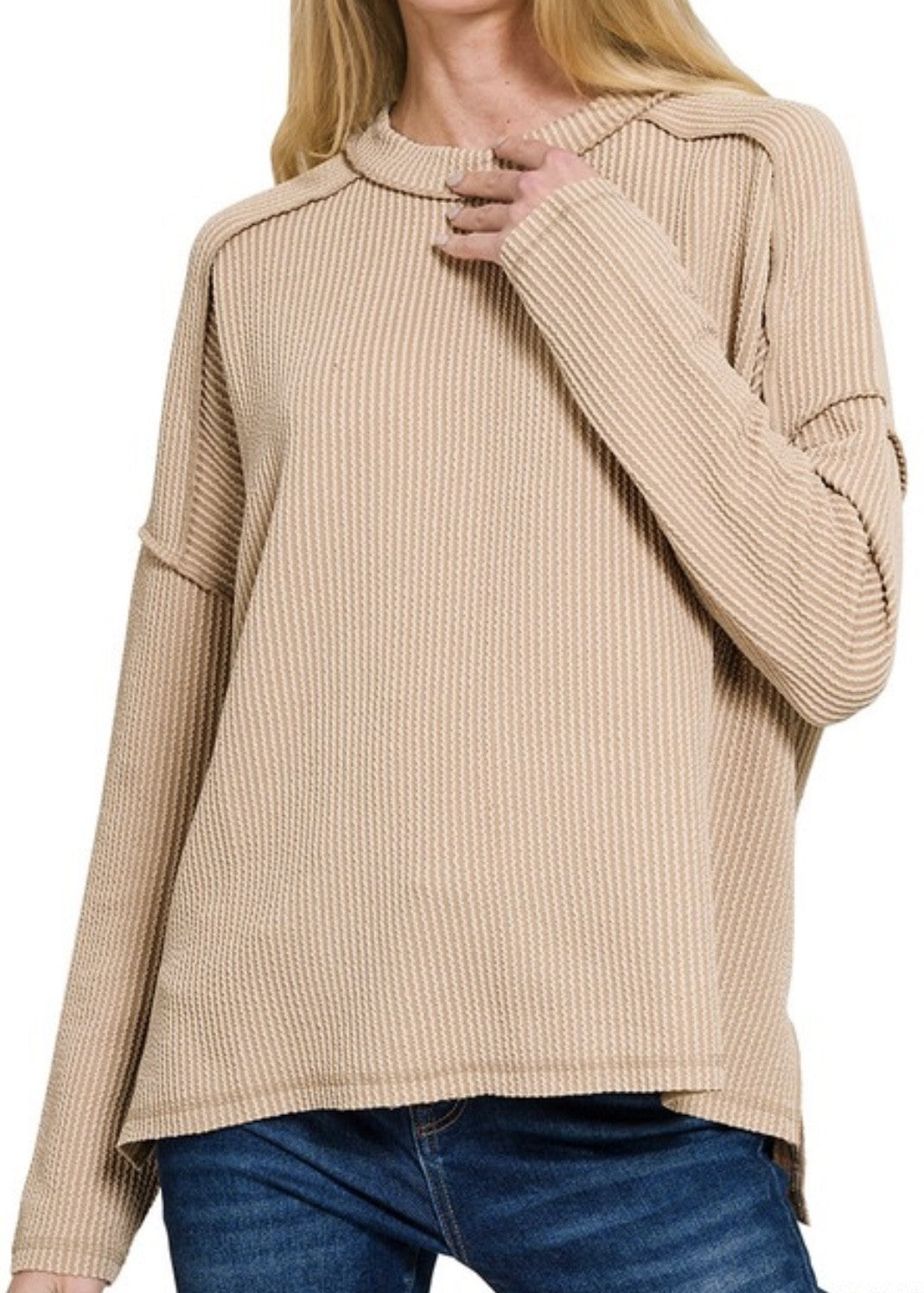 Jen Raw Edged Ribbed L/S Crew
