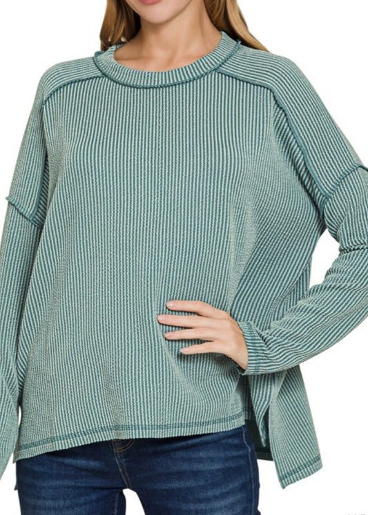 Jen Raw Edged Ribbed L/S Crew