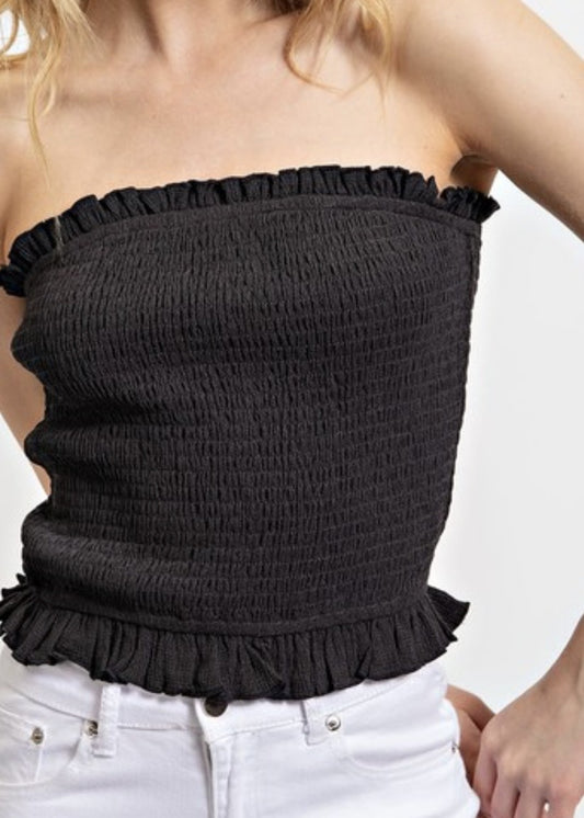 Khloe Smocked Ruffle Trim Tube Top