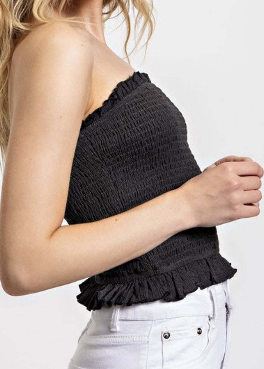 Khloe Smocked Ruffle Trim Tube Top