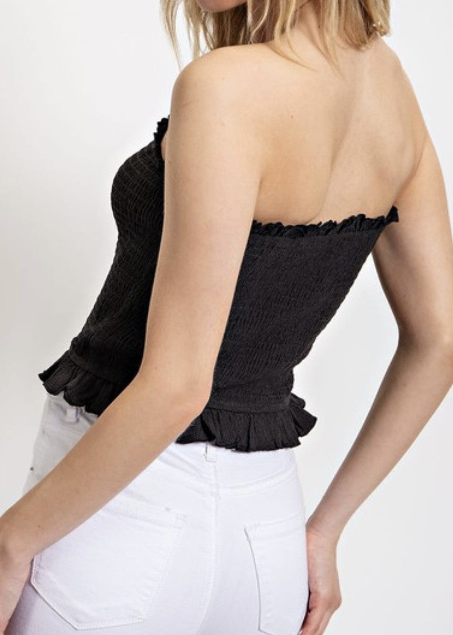 Khloe Smocked Ruffle Trim Tube Top