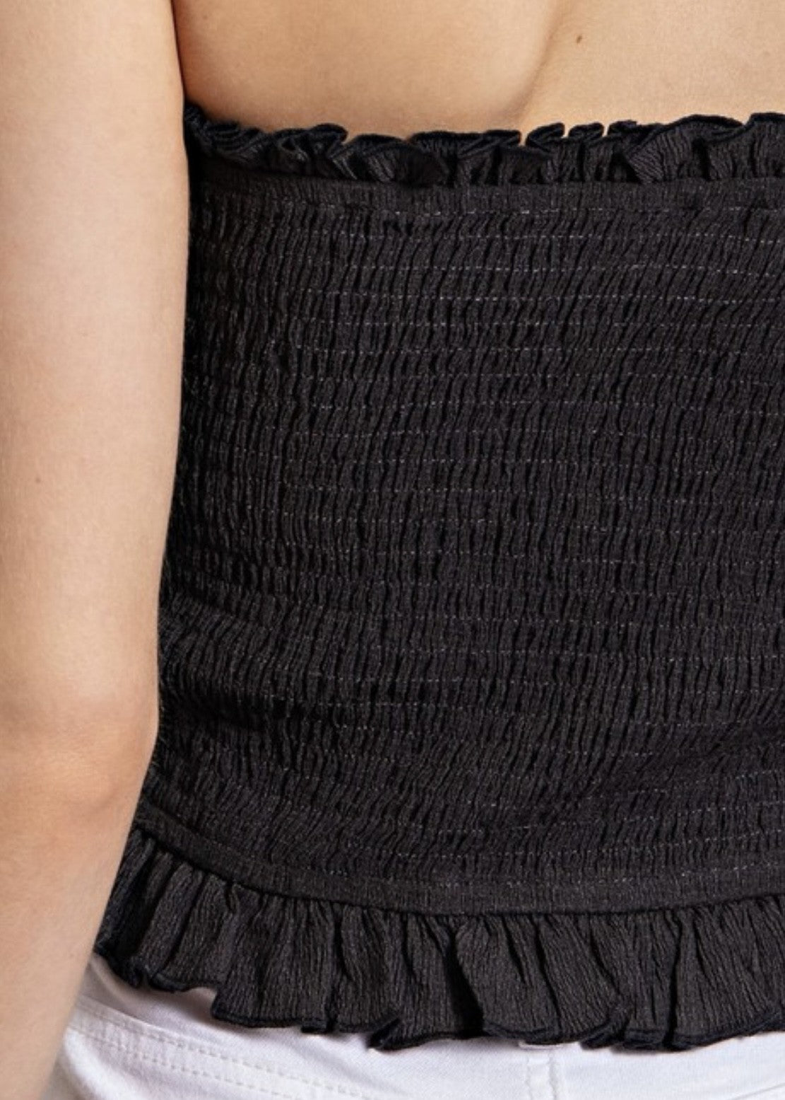 Khloe Smocked Ruffle Trim Tube Top