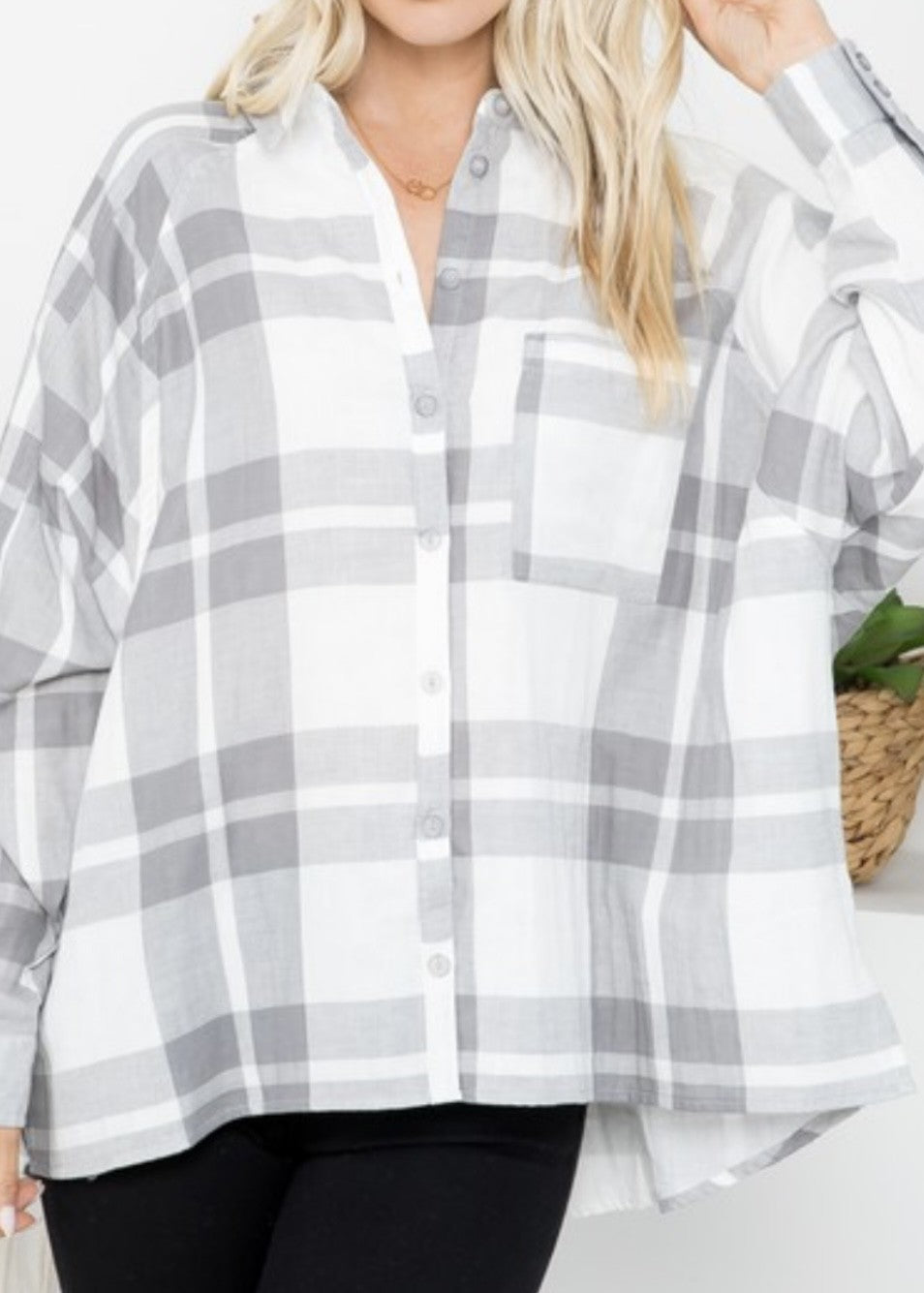 Bayne Oversized Raglan Sleeve Plaid Shirt