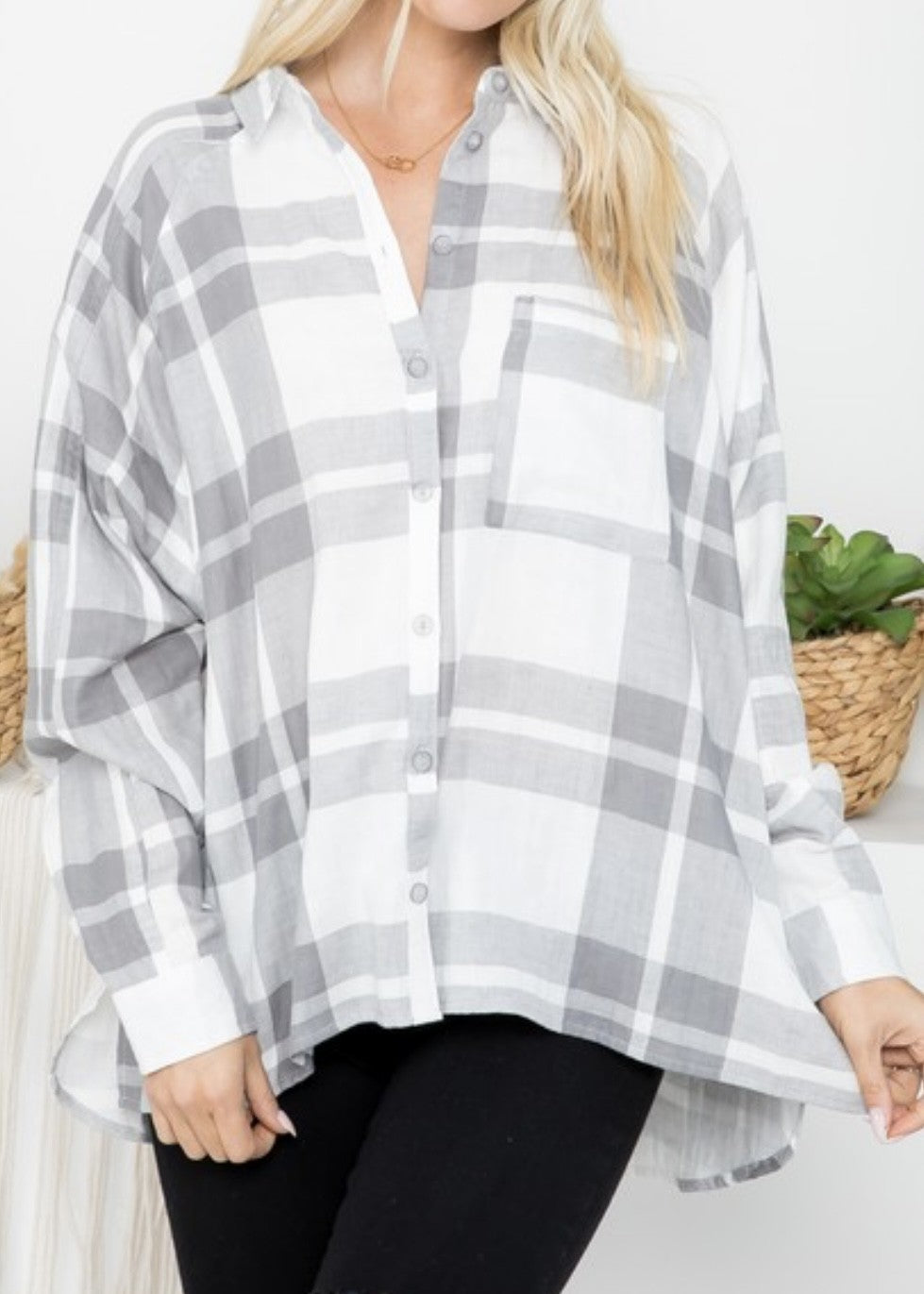 Bayne Oversized Raglan Sleeve Plaid Shirt