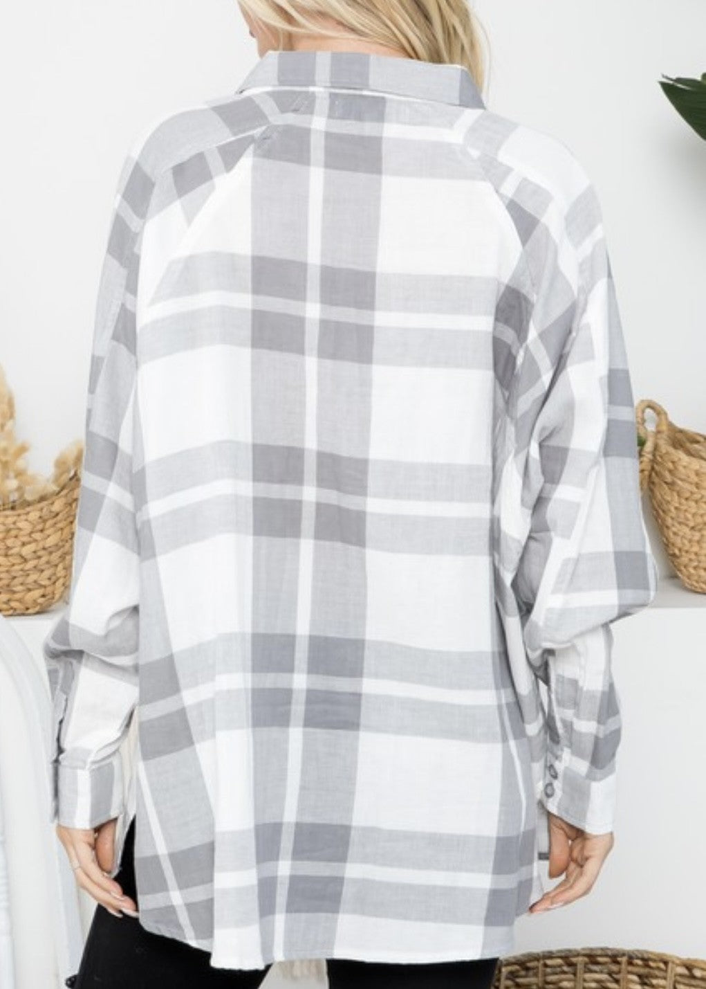 Bayne Oversized Raglan Sleeve Plaid Shirt