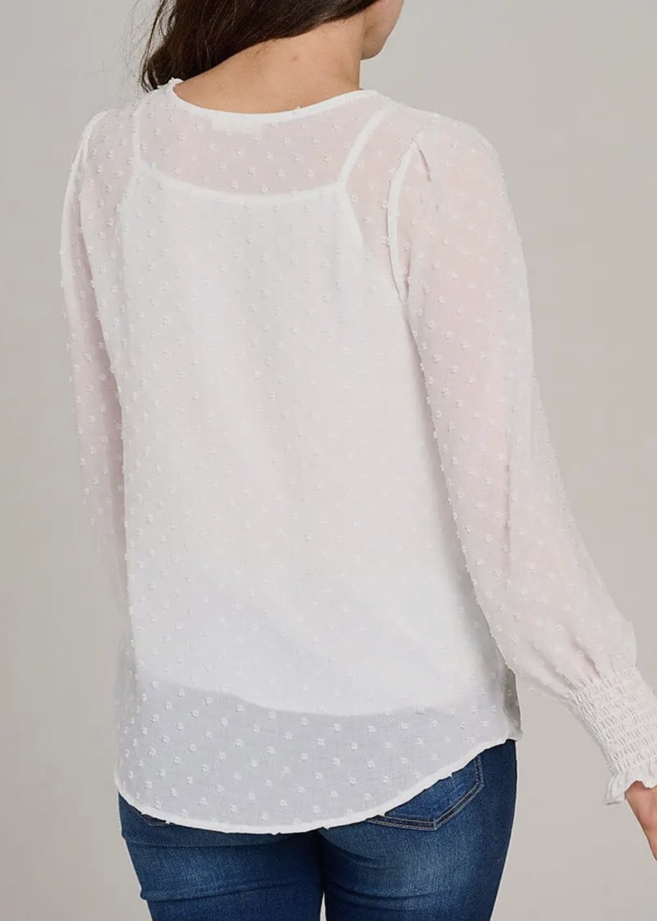 Jade Swiss Dot Crew Neck L/S Blouse