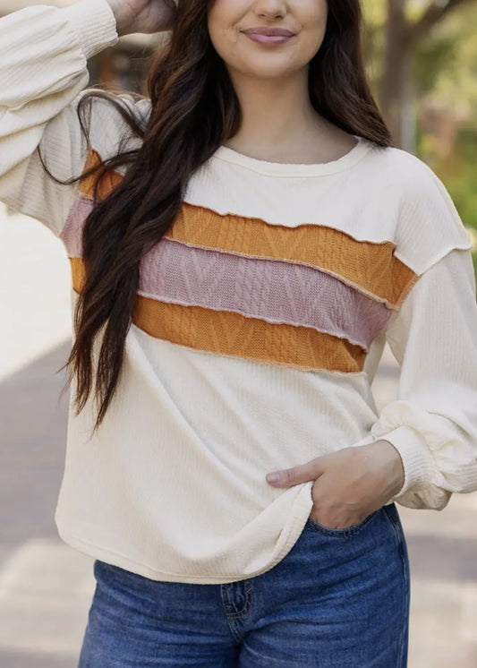 Marley Chest-Striped Corded Crew
