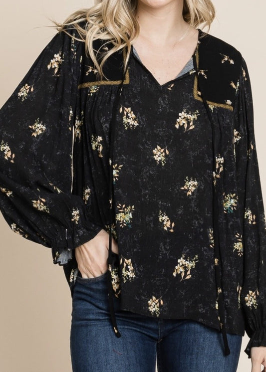 Tie-Front Mixed Floral Print Blouse