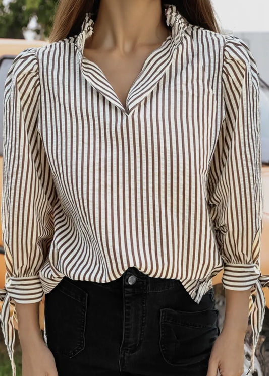 Grace Striped 3/4 Tie Sleeve Blouse