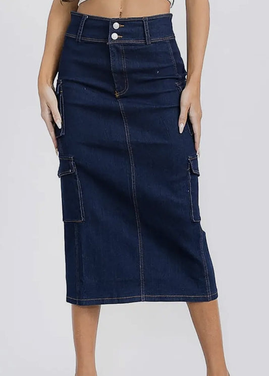 Sydney Denim Cargo Midi Skirt