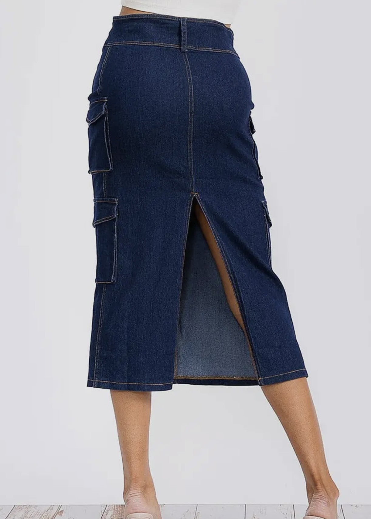Sydney Denim Cargo Midi Skirt