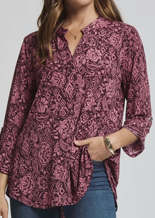 Luna Floral Tab Sleeve V-Neck