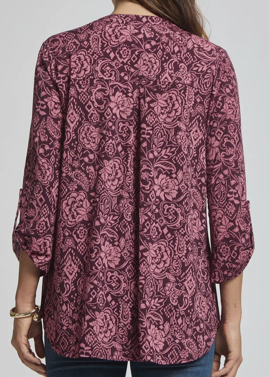 Luna Floral Tab Sleeve V-Neck