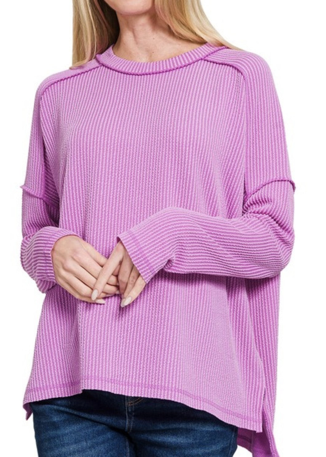 Jen Raw Edged Ribbed L/S Crew