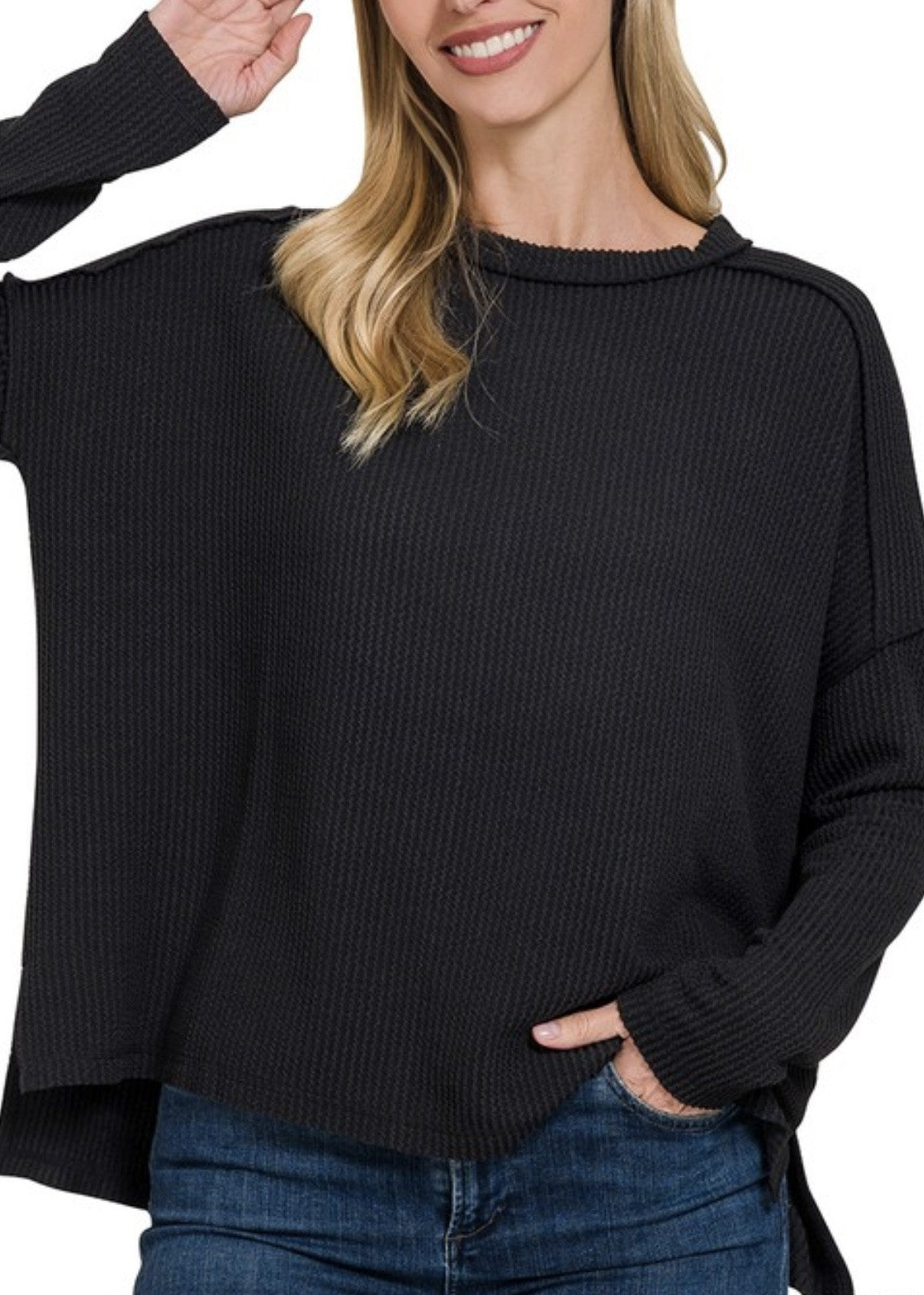 Jen Raw Edged Ribbed L/S Crew