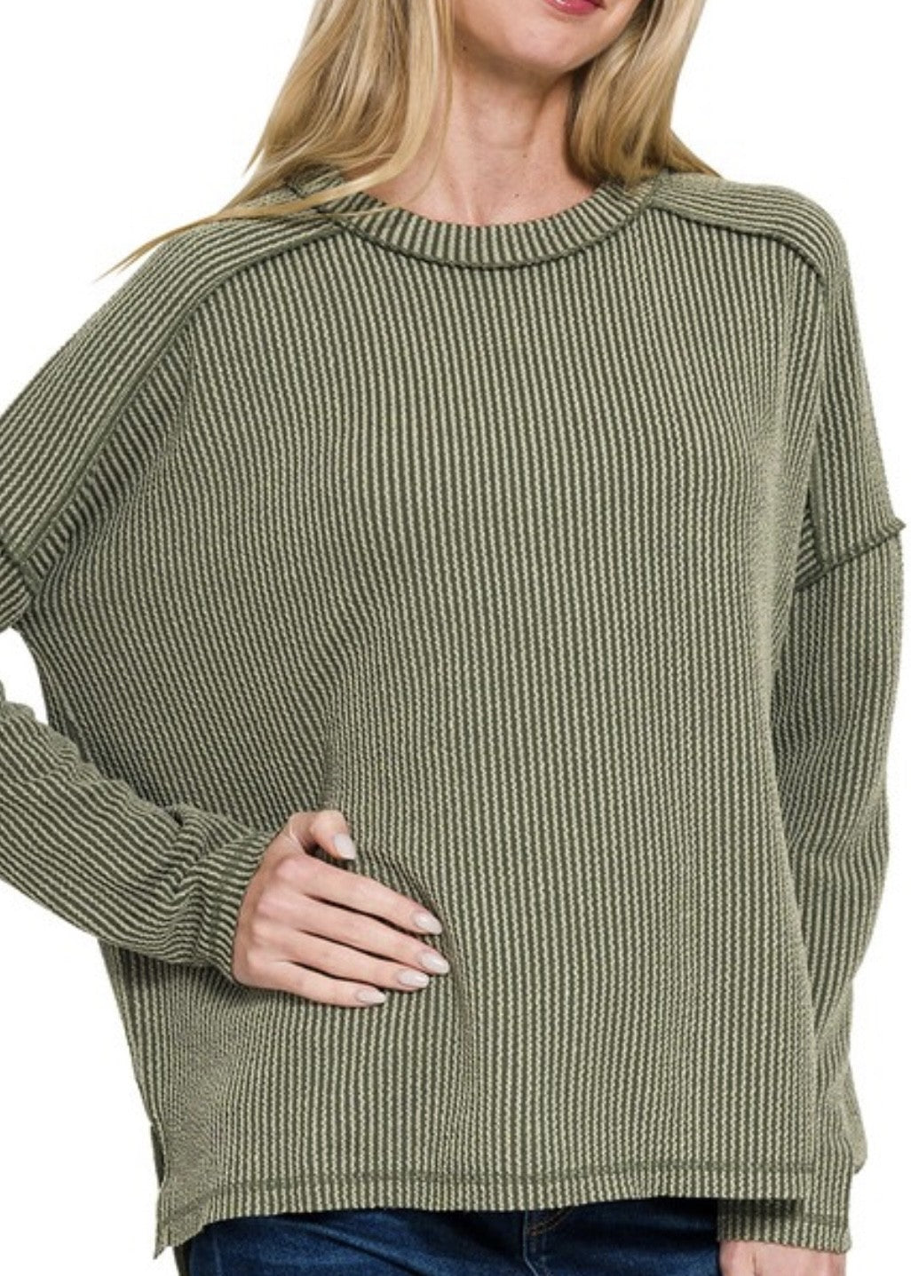 Jen Raw Edged Ribbed L/S Crew