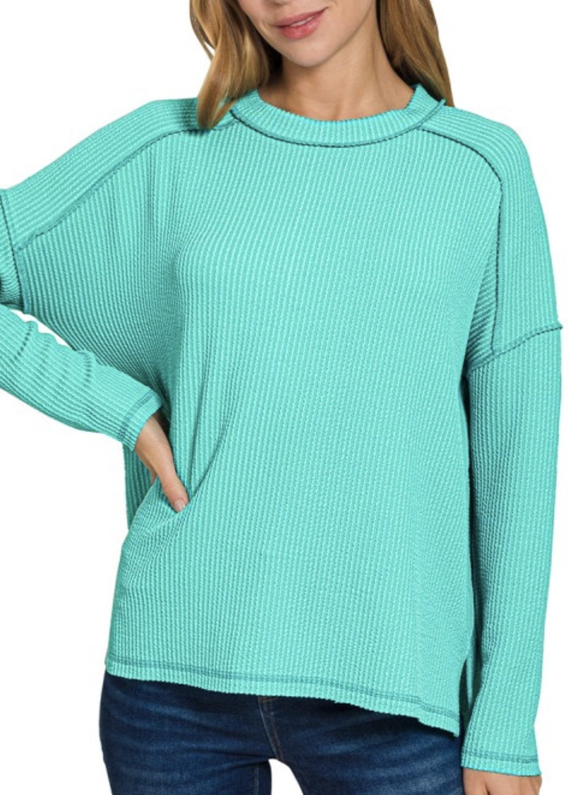 Jen Raw Edged Ribbed L/S Crew