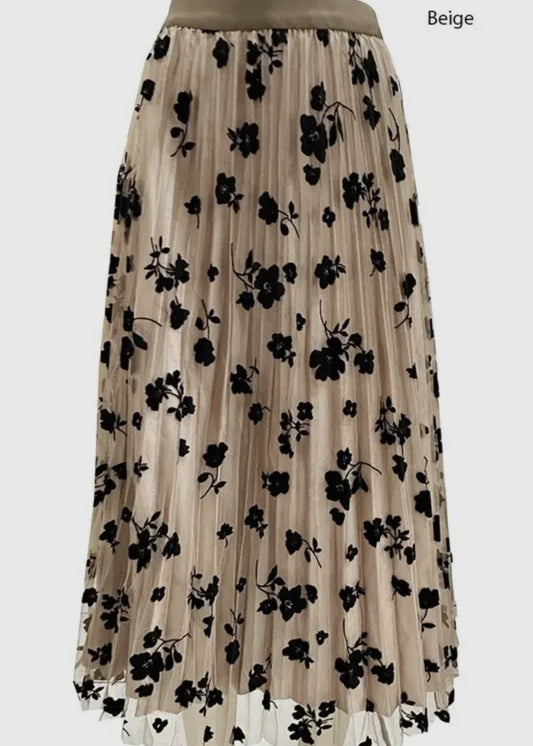 Elie Flocked Floral Mesh Maxi Skirt