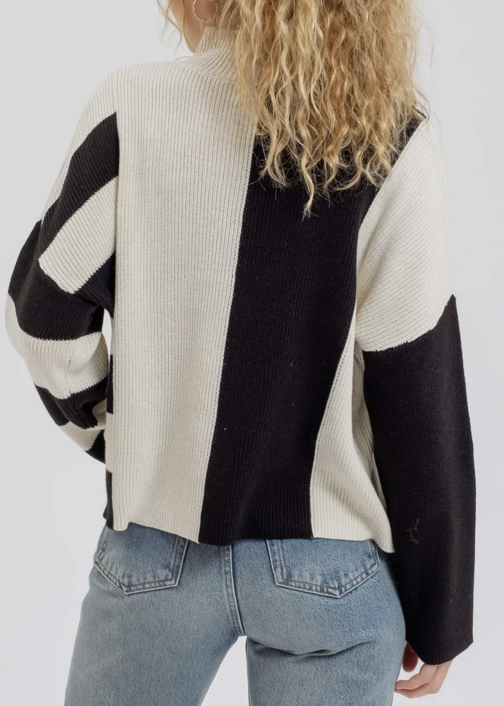 Oaklynn Striped Colorblock Mock Neck Sweater