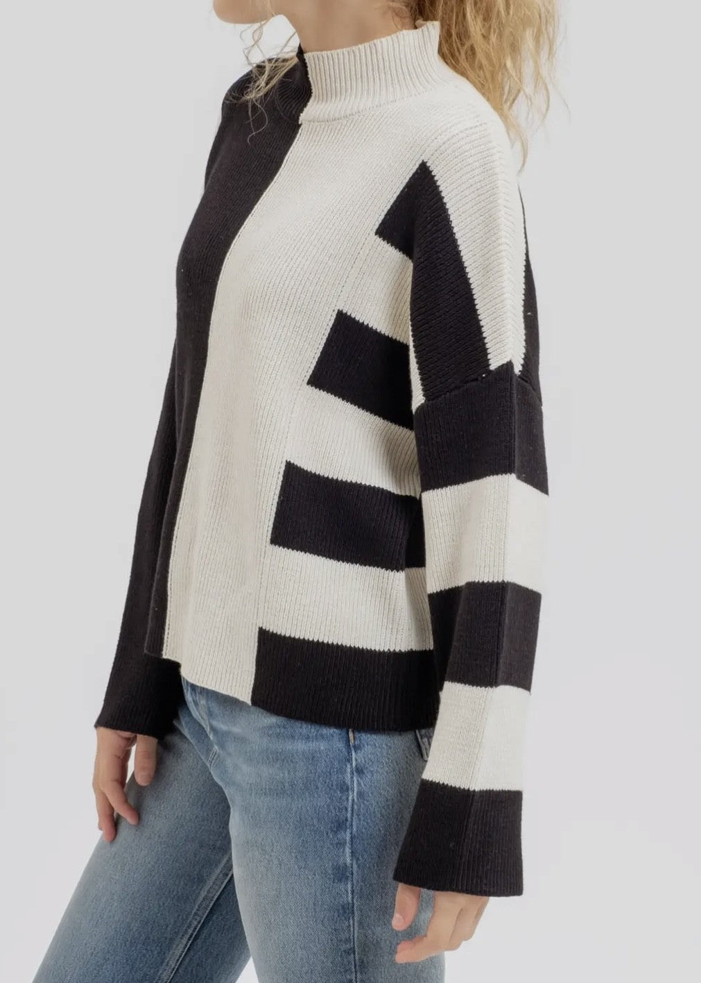 Oaklynn Striped Colorblock Mock Neck Sweater