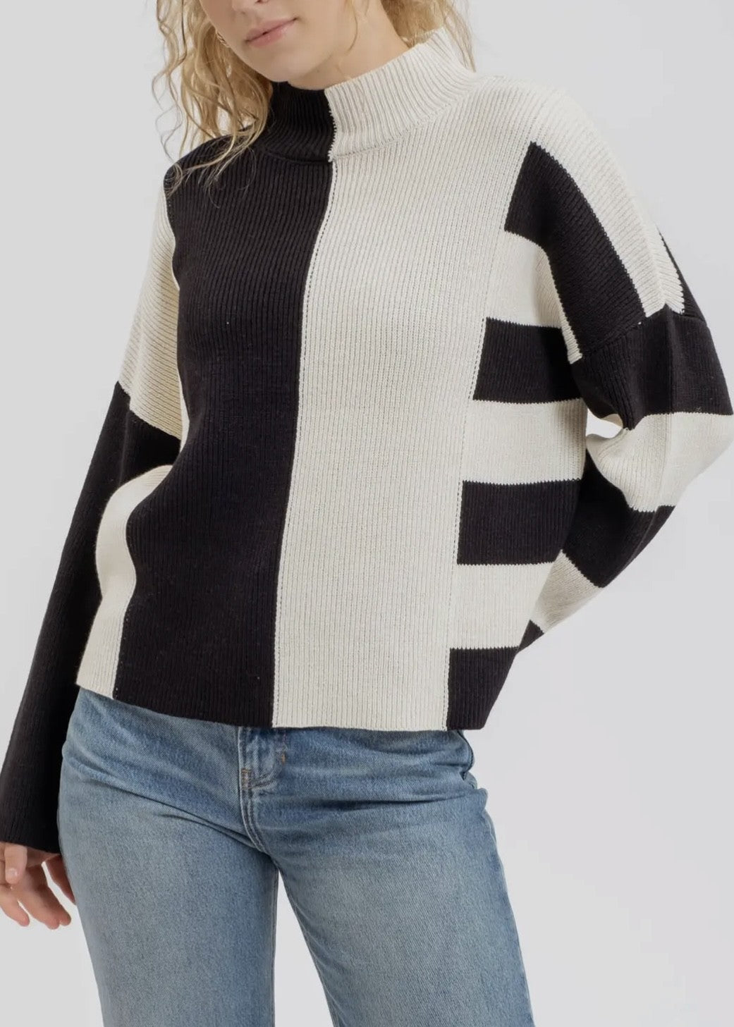 Oaklynn Striped Colorblock Mock Neck Sweater