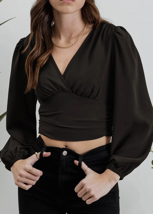 Jade Cropped V-Neck Smocked Waist Top