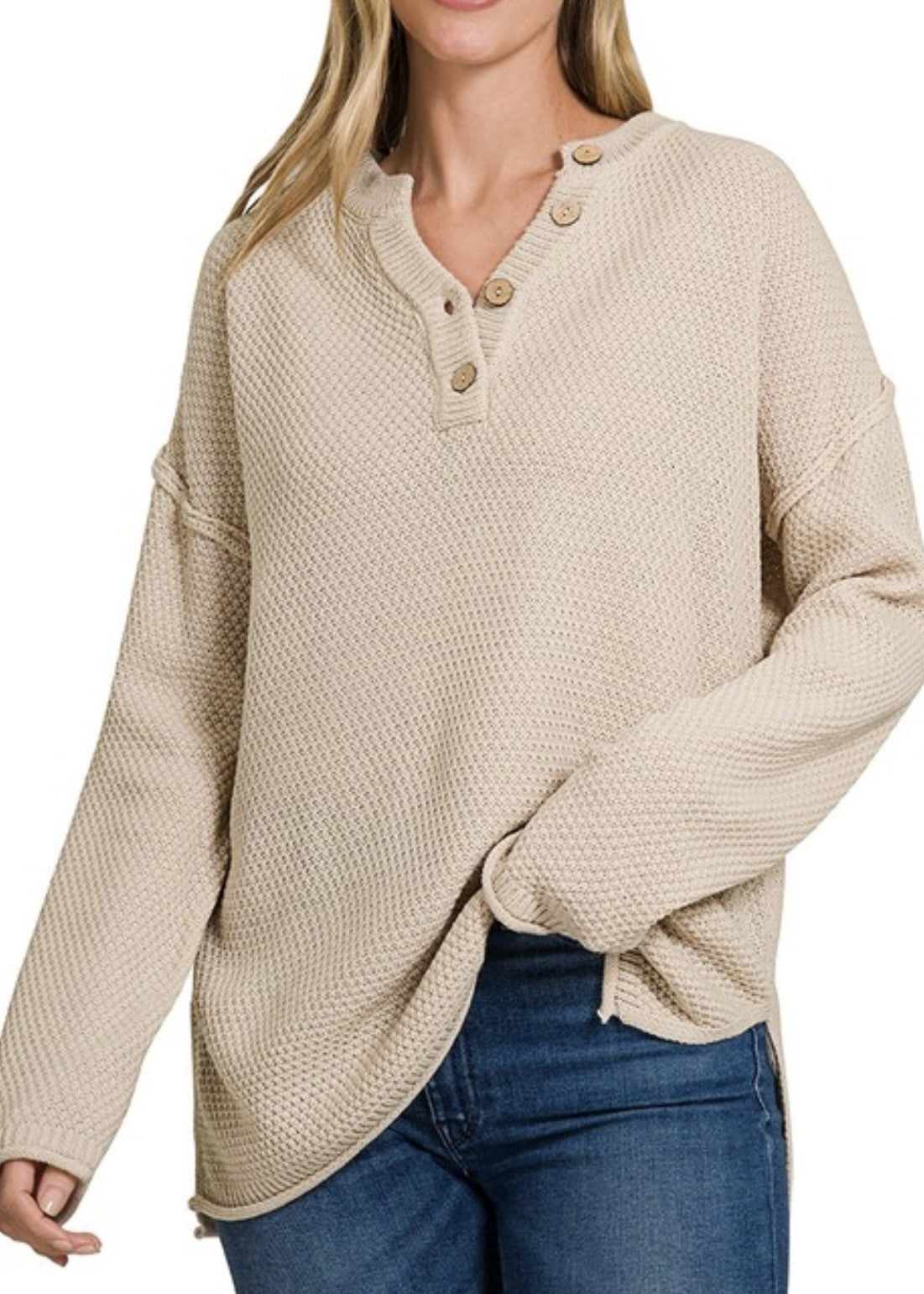 Casie Classic Button Henley Sweater