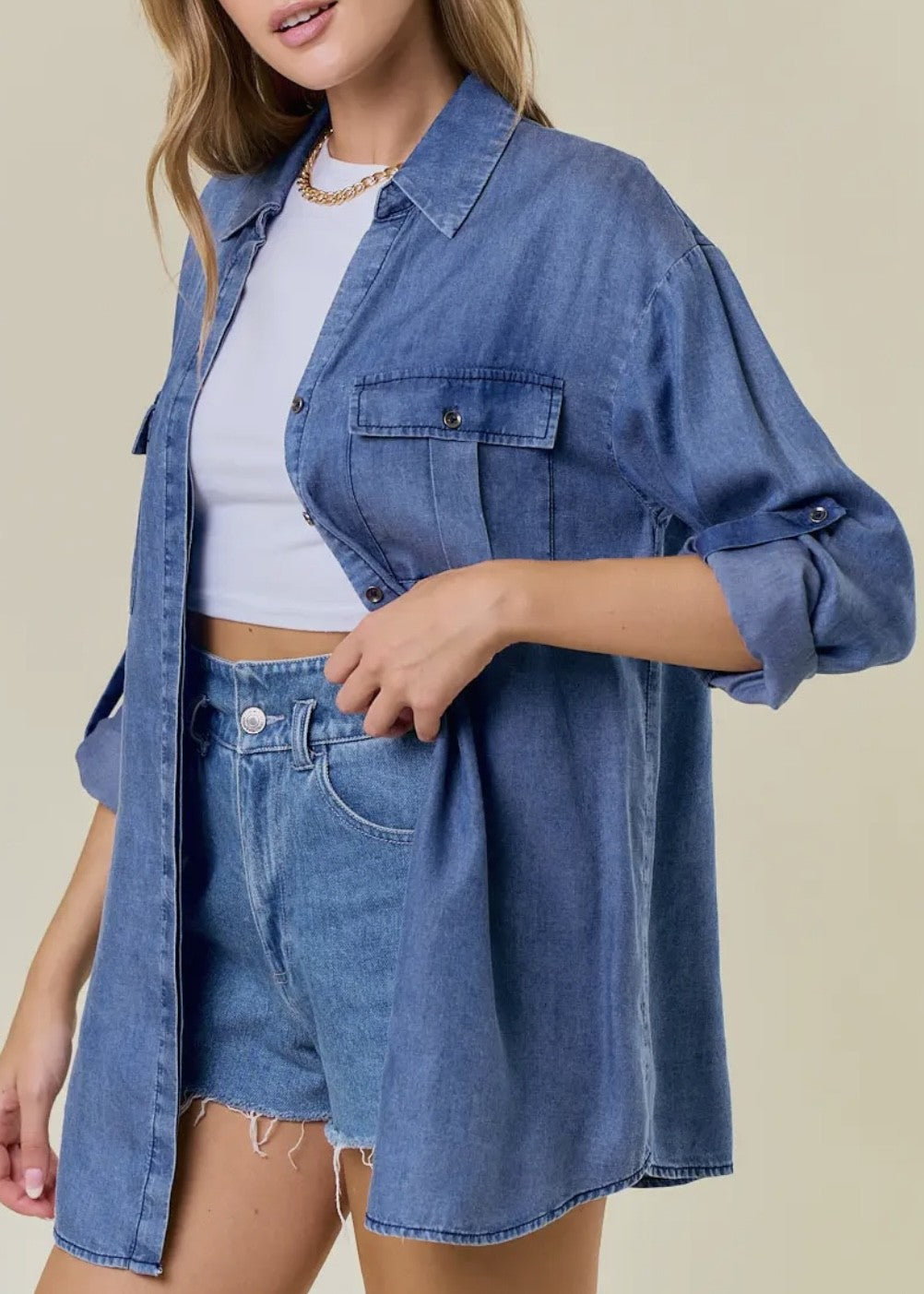 Carmen Split Neck Tencel Denim Shirt