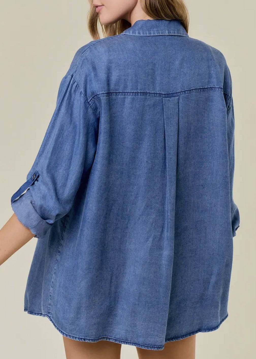 Carmen Split Neck Tencel Denim Shirt