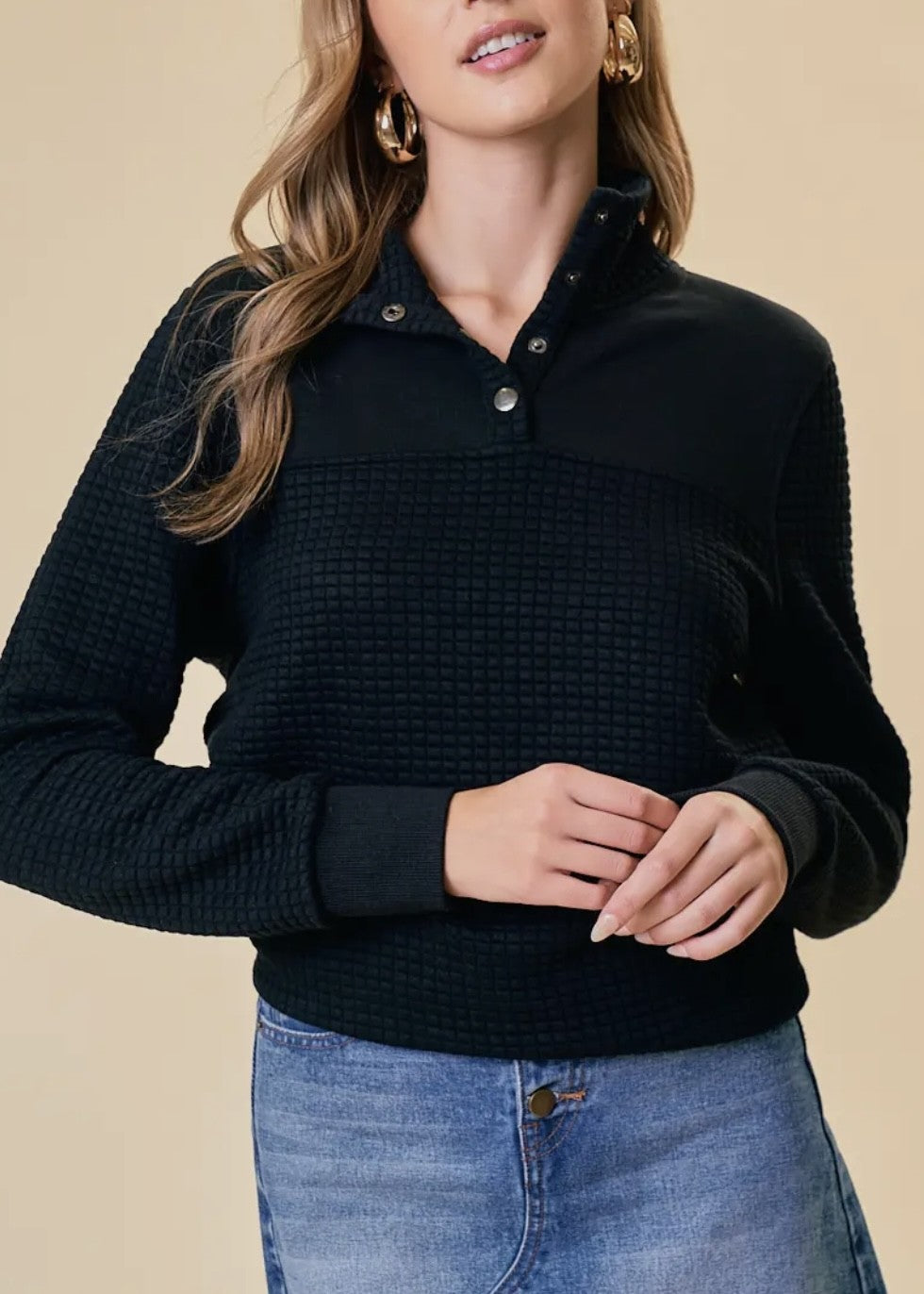 Margot Quilted Funnel Neck Pullover