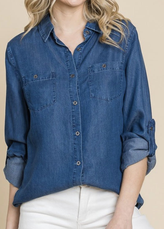 Delaney Button Down Chambray Top