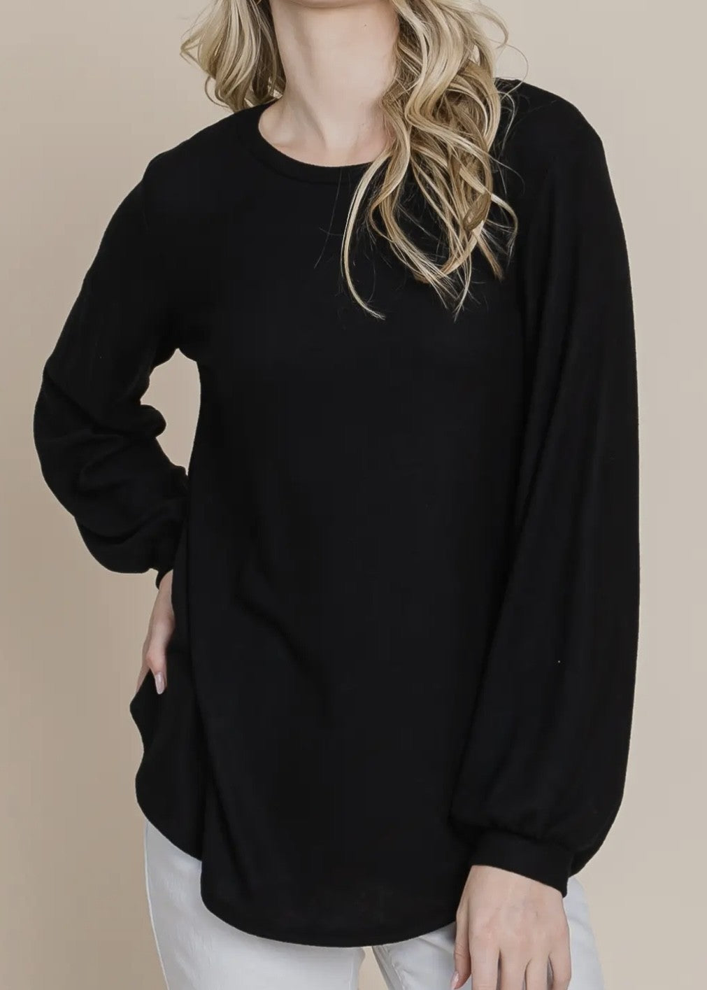 Nyla Crew Banded Sleeve Top