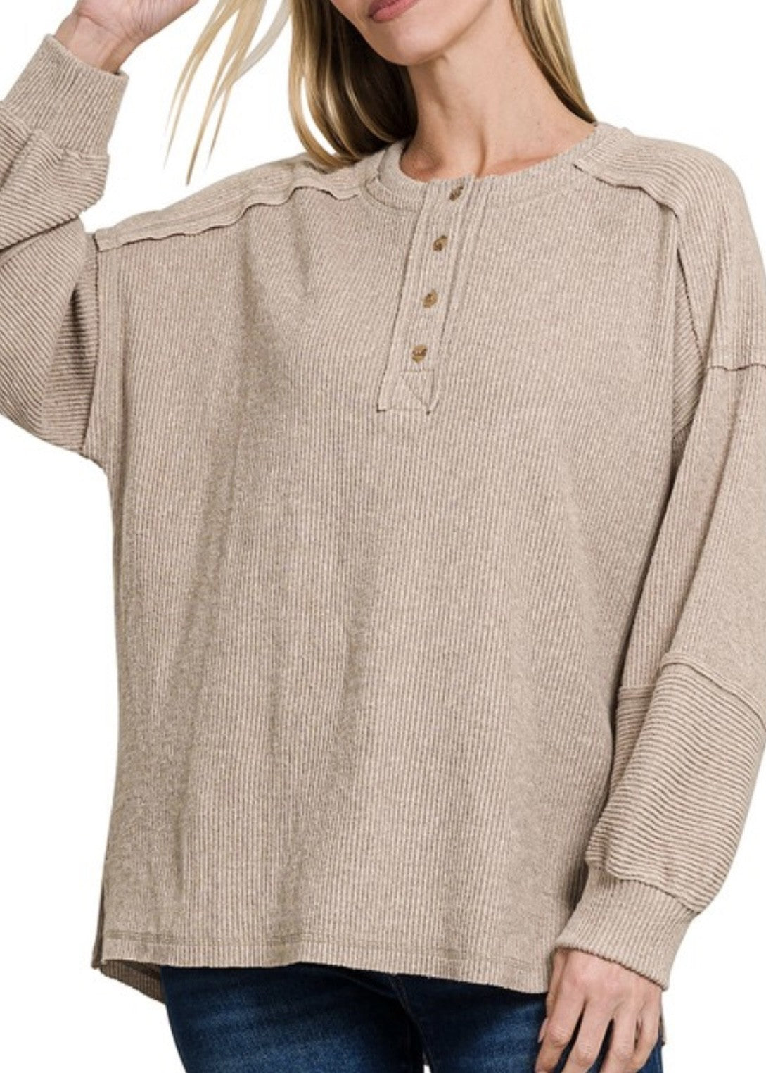 Kali Ribbed Hacci Henley Sweater