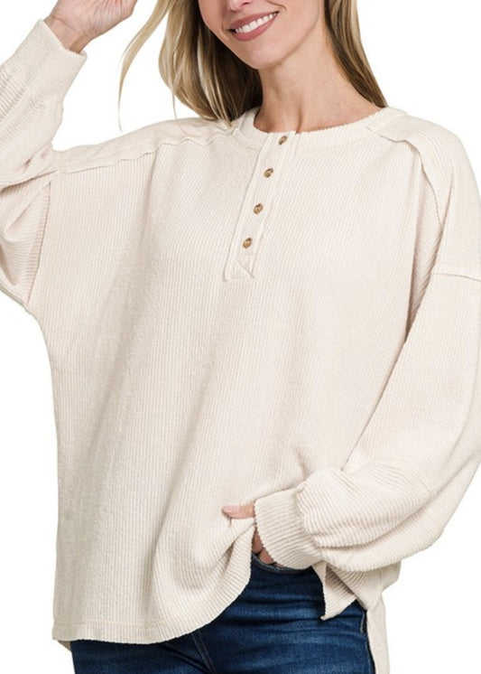 Kali Ribbed Hacci Henley Sweater