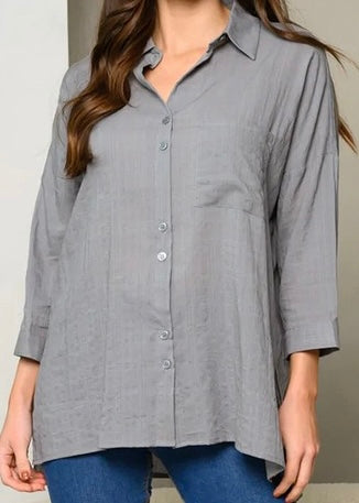 3/4 Sleeve Button Front Tunic Shirt