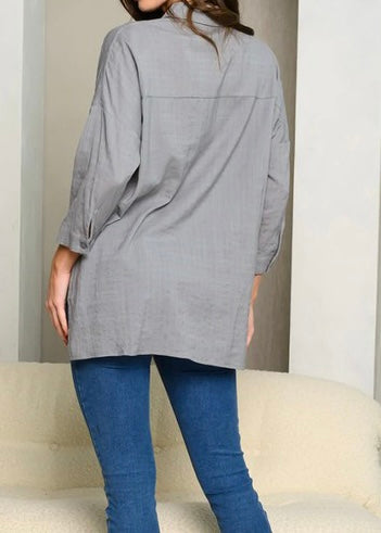 3/4 Sleeve Button Front Tunic Shirt