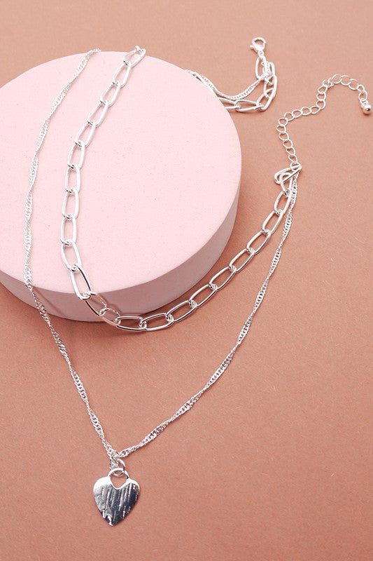 Etched Heart Layered Necklace