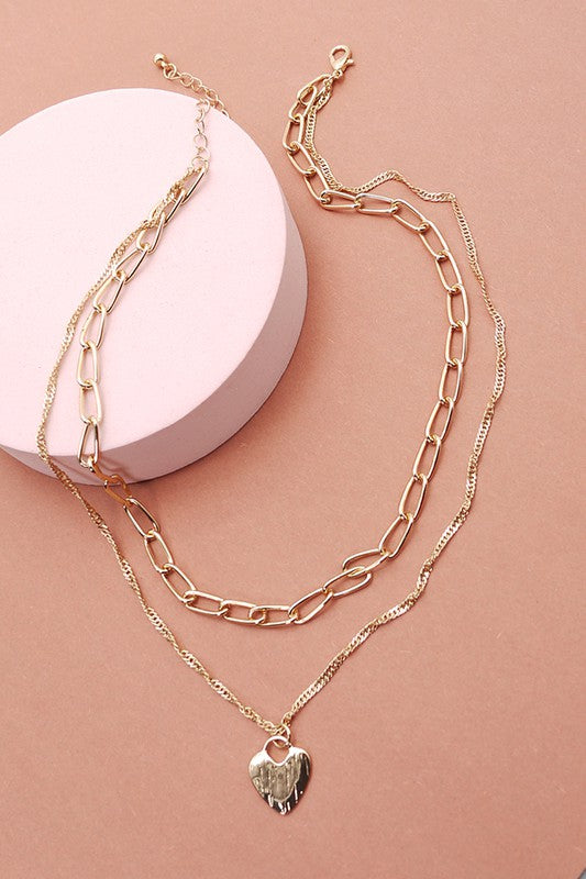 Etched Heart Layered Necklace