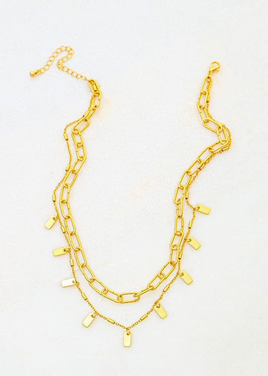 Double Strand Chain Necklace w/bar drops