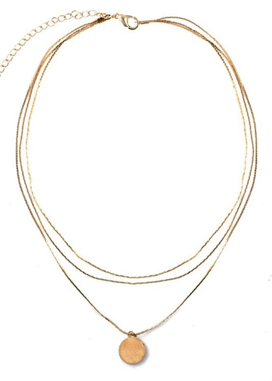 Triple-strand w/ disc pendant Necklace