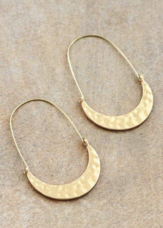 Hammered Oblong Hoop Earrings - Gold