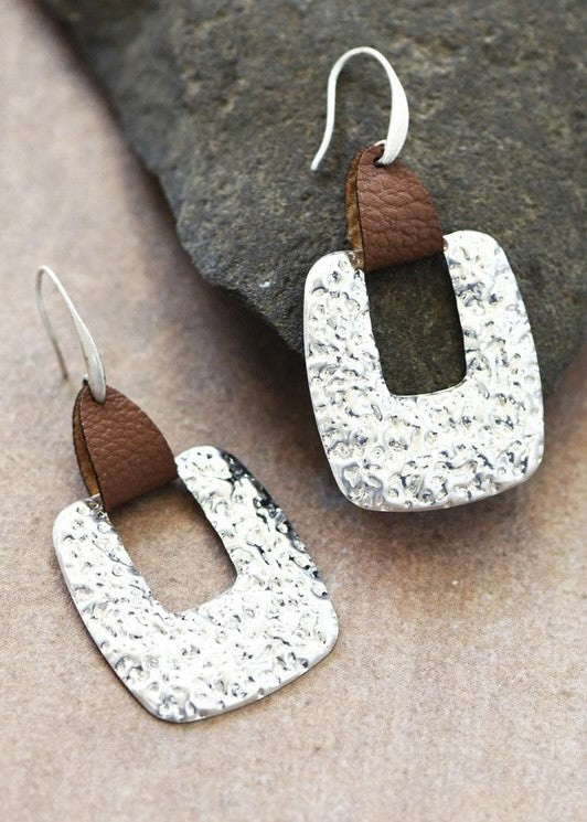 Leather Accent Hammered Earrings