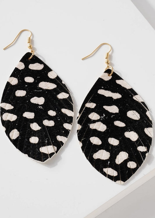 Animal Print Calf-Hair Leather Feather Earrings